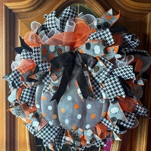 Halloween Pumpkin Wreath with Orange and Black Accents
